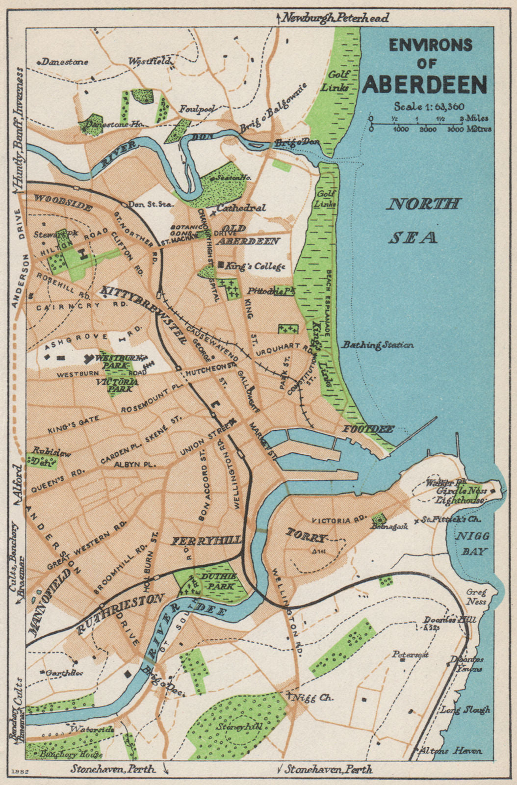 ENVIRONS OF ABERDEEN. Vintage town city map plan. Scotland 1959 old